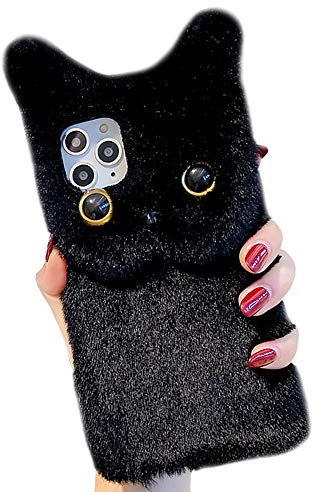 SGVAHY iPhone X/XS Case, Fluffy Cute 3D Animal Cat Shaped for Girls Women Soft TPU Case Shockproof Drop Resistant Phone Cover Protective iPhone X/XS (Black, iPhone X/XS)