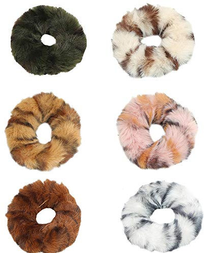 Lot de 6 chouchous en fausse fourrure ru pour femmes, filles et enfants (6 pièces-A)