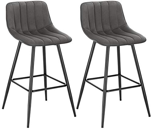 WOLTU Barhocker 2er Set Designer Barstuhl Hocker Tresenhocker Bistrohocker mit Fußstütze Sitzfläche aus Samt mit Rückenlehne Schwarze Beine Dunkelgrau