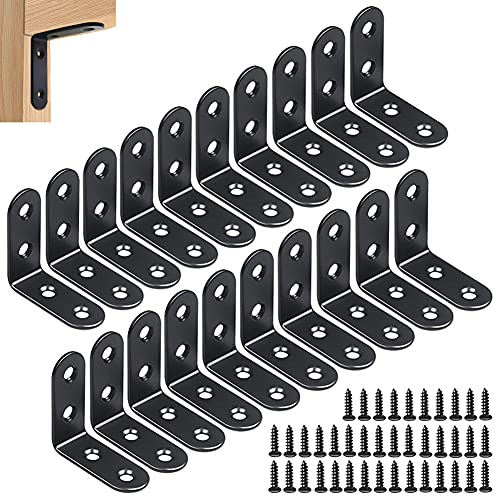 Squadrette Angolari 20 Pezzi Staffa Angolare Nero Staffe Angolari Inox Staffa ad Angolo Retto di 90 Gradi a Forma di L Staffe Angolari Acciaio 40 x 40mm con 80 Viti