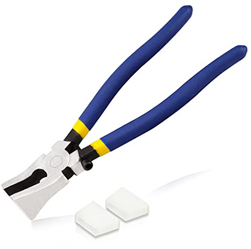 LEONTOOL 8 Inches Glass Breaking Pliers with Rubber Tips Key Fob Pliers Flat Jaws Glass Running Tool with Adjustable Screw for Key Fob Hardware Stained Glass Mosaics Tiles Mirror