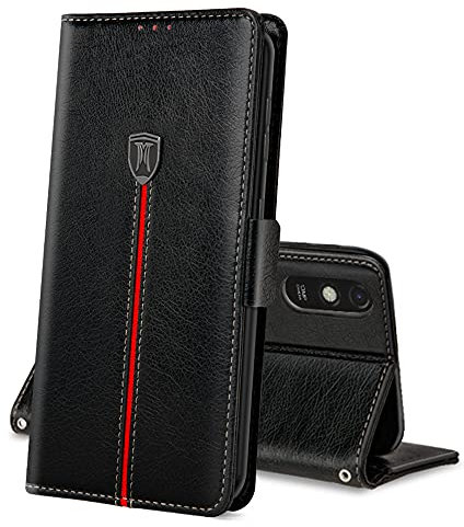Xiaomi Redmi 9A / Redmi 9AT Hülle, Magnet Ledertasche Handyhülle, Klapp Leder Kartenfächer Schutzhülle, Flip Slim TPU Bumper Bookcase, Stoßfeste Standfunktion Cover für Redmi 9A / Redmi 9AT Schwarz