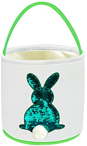 Leesgel Cestini Pasquali con Coniglio in Paillettes, Cestino Pasqua a Uova di Pasqua per Bambini, Borsa Coniglio Pasquale per Addobbi Decorazioni Pasquali Sacchetto Regalo Giochi - Verde