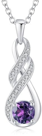 LOCIBLO February Birthstone Necklaces for Women 925 Sterling Silver Infinity Pendant White Gold Purple Synthetic Amethyst Necklace Jewellery for Her, 16+2
