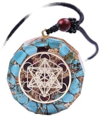 DYFUHO Orgone Metatron Cube Merkaba Anhänger Halskette, Om Crystals Stones Orgonit Anhänger, Orgonit -Chakra -Halskette zum EMK -Schutz (blau, kettenvereinbar)