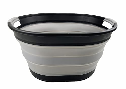 SAMMART Wäschekorb aus Kunststoff, zusammenklappbar, 23 l, ovale Wanne/Korb – Faltbarer Aufbewahrungsbehälter/Organizer – tragbare Waschwanne – platzsparender Wäschekorb (Schwarz/Legierungsgrau)