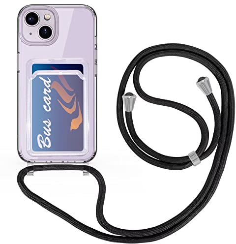 FMPCUON Silikon Handykette für iPhone 11 Pro Hülle mit Band Handyhülle für zum Umhängen Transparent Schutzhülle zum Umhängeband Abnehmbar Necklace Case mit Kartenfach,Schwarz