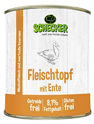 Schecker Nassfutter Fleischtopf mit Ente, 6 x 820 g | getreidefrei, glutenfrei, in Deutschland hergestellt, Reine Fleischtöpfe