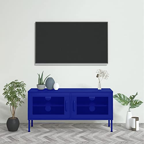ZHOUMIN Mobile TV,Mobile Porta TV,Mobiletto da Televisore,Mobile Porta TV Soggiorno,Mobili Soggiorno Moderni, Mobile TV Blu Marino 105x35x50 cm in Acciaio