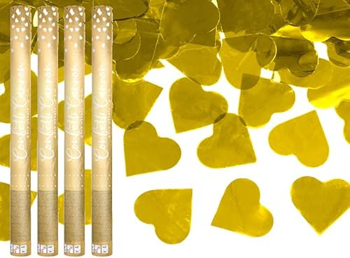 4 Stück Konfetti Kanone Rosenblätter Herzen Hochzeit Geburtstag Jubiläum Babyparty Partyzubehör Konfetti Shooter Popper 60cm (Gold Hearts)