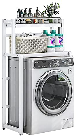 Scaffale sopra Lavatrice Salvaspazio Bagno 2 Ripiani Mobile Mensola da Bagno e Lavanderia Scaffalature Organizer in Metallo, Impermeabile, Regolabili in Altezza - 40X70X138CM