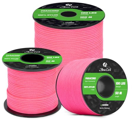 Abma Cord Paracord 2mm 50m 100% Nylon Seil Typ I Schnur mit 1 Kern Allzweckseil - Max. 45kg (100lbs) - Neon Pink