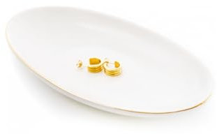 Vassoio per gioielli in ceramica, 17,8 x 10,2 cm, portachiavi per tavolo ingresso, porta anelli per gioielli piccola ciotola decorativa, bianco