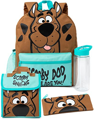 Scooby-Doo! 4-teiliger Rucksack Kinder | Mädchen Jungen Mystery Animierte Figur 3D Ohren Rucksack Lunch Bag Federmäppchen Und Wasserflasche