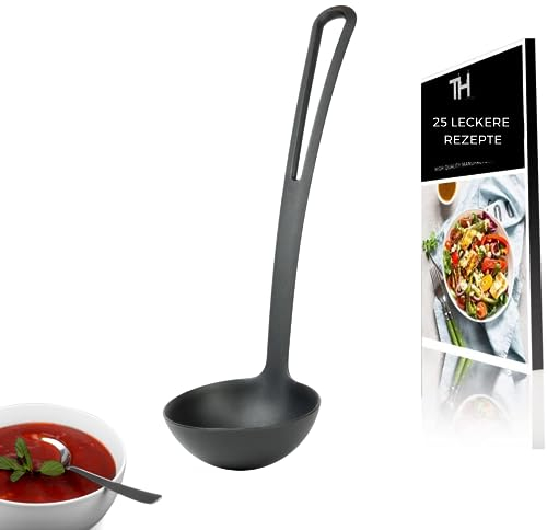 Thiru Küchenhelfer Suppenkelle 100ml - ultra hitzebeständig - Verfärbungsresistent & schonend für Topf - inkl. E-Book mit 25 Rezepten - Spülmaschinengeeignet - Qualität Made in Germany