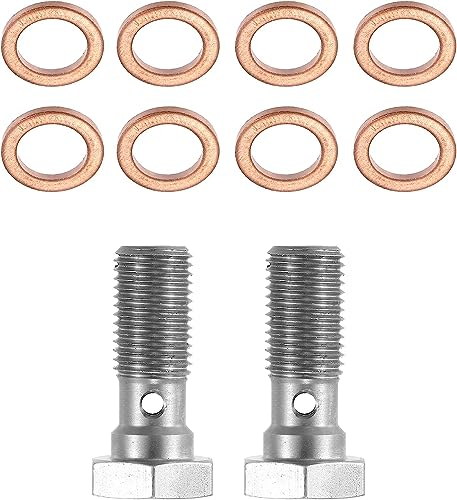 MACHSWON 2pcs 25mm Car Stainless Steel AN3 3/8-24 Thread Turbo Brake Line Banjo Bolt with Copper Washers Single Banjo Bolt