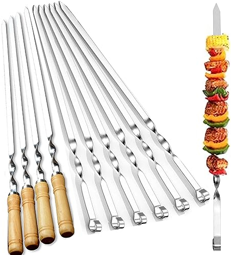 Grillspieße 10 Stück lang Grillspieße aus Edelstahl 55cm Schaschlikspieße Lange Spieße für Fleisch Gemüse Stockbro BBQ Grillen Grillzubehör aus Edelstah
