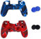 Tiuimk 2 Paar PS4 Silikon Schutzhülle und Joystick Kappen, Rot/Schwarz und Blau, kompatibel mit PS4 Controller