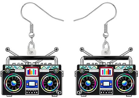 DALANE Acryl Fun Vintage Radio Kassette Ohrringe Retro Schmuck für Frauen Mädchen 80er 90er Jahre Nostalgie Geschenke (Schwarze Radio B)