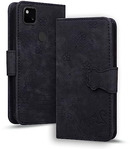 TEDTIKJT Hülle für Google Pixel 4A 5G Premium PU Leder Klapphüllen Flip Wallet Google Pixel 4A 5G Case mit Ständer Card Slots Magnet Cover Schutzhülle für Google Pixel 4A 5G,Schwarz Katze