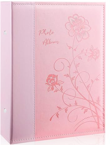Miaikoe Fotoalbum 10x15 300 Fotos Slip in, große Kapazität Leder Cover Bilderalben hält 300 horizontale 10x15cm Landschaftsfotos für Hochzeit Familie (Rosa)