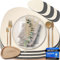Mahewa® 6er Set Premium Tischset aus Kunstleder - Platzset abwaschbar und wasserdicht - Platzdeckchen Telleruntersetzer in Lederoptik (Dunkelgrau/Creme, Oval mit Halter)