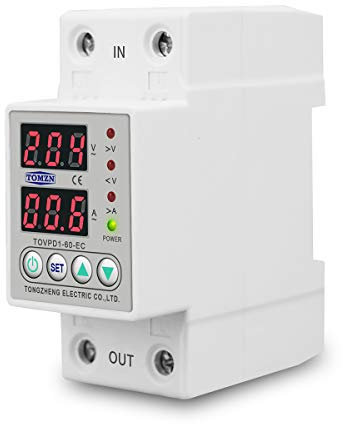Interruttore Magnetotermico Doppio display regolabile sovratensione corrente e sottotensione protezione dispositivo di protezione relè 40A 63A 80A 220V 230V Differenziale Riarmo Automatico (Misurare