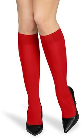 looksy Calze alte al ginocchio da donna con fascia anti-pressione 60 den taglia unica calda stivali lunghi opachi, Rosso, Taglia unica