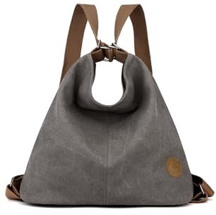 CORIOS Damen Rucksack Große Kapazität Schultasche Casual Handtasche Vintage Tragetasche Schultertasche Multifunktionale Tote Beutel Schulranzen für Reise Arbeit Büro Grau