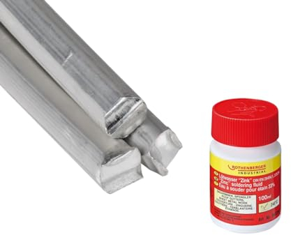ROTHENBERGER Industrial Set mit 1 Packung bleifreies Stangenlötzinn 650g ROLOT 611 | Lötzinn | Schmelztemperatur: 199°C | Ø/Länge: ca. 10,0 x 400 mm | 3 Stäbe | Lötwasser 100 ml