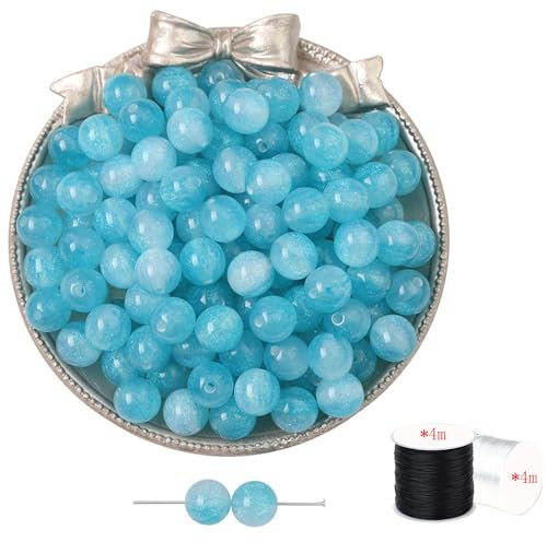ftiemlovde 60 Rondes Perles pour Bracelet,Oeil Collier Perle Pierre Naturelle pour Bijoux (Bleu Scintillant 8mm)