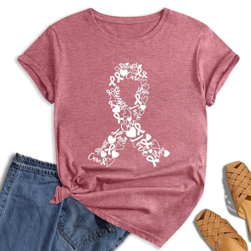 Hohololo T-Shirt Octobre Rose pour Femme Cancer du Sein Ruban, Rose-I, M