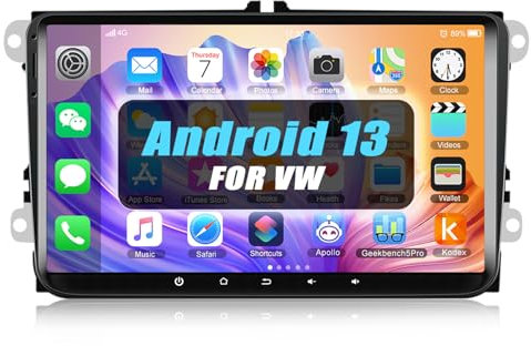 [1+32G] CAMECHO Android 13 Radio Coche para VW Golf 5 Passat Jetta Polo Tiguan Touran Seat, 9 Pulgadas Pantalla Táctil con WiFi/GPS/Bluetooth/USB/FM/MirrorLink