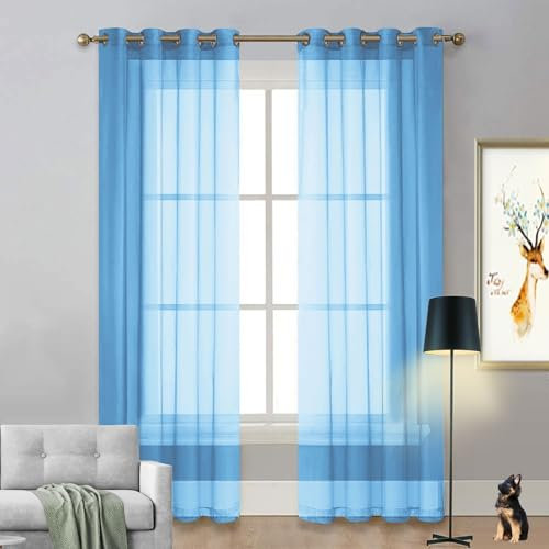 LIUNADM Verdunkelungsvorhang 200 x 95 cm Größe Und Farbe Wählbar Himmelbett Vorhänge Baby Querbehang für Wohnzimmer Landhaus Kleine Fenster, Himmelblau