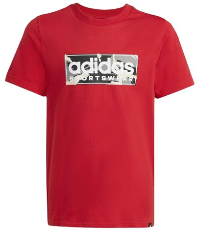 adidas Boy's CAMO LINEAR JUNIOR Boys Graphic Tee, Better Scarlet, 10-11 Years