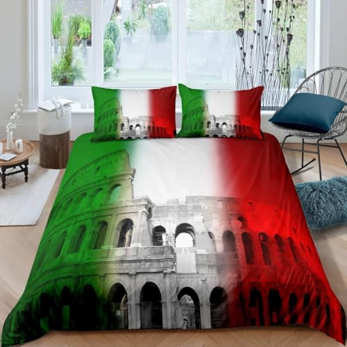 Luowenji Bettwäsche 135x200 Italien Bettwäsche-Sets 3D Rom Bettbezug 135x200 3 Teilig Bettbezüge Weiche Mikrofaser und 2 Kissenbezug 80x80 mit Reißverschluss a-8444