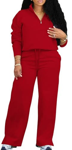 MOEENCN Women 2 Piece Outfits Sweatsuit Oversized Half Zip Sweatshirt Wide Leg Sweatpant Casual Lounge Matching Set Tracksuit
