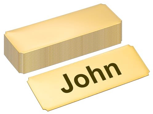 PATIKIL 3x1 Stainless Steel Laser Engraved Mount Metal Name Plate, 20 Pack Self Adhesive Sign Personalized Custom Blank Plate for DIY Laser Printing, Notched Corner Gold