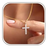 JeweBella Collier Femme Or Argent Collier Croix Chretienne Plaqué Or 14 Carats Collier Ras de Cou Femme Collier Chaîne avec Croix Pendentif Délicate Bijoux Cadeau pour Femme Fille 40+5CM
