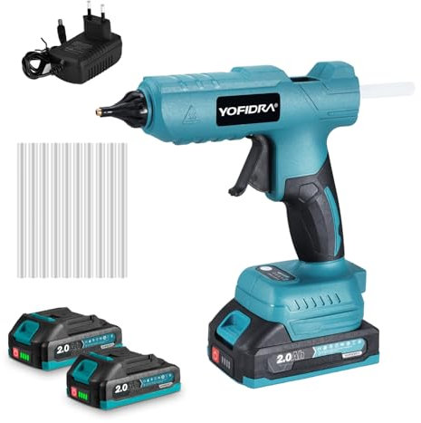 Yofidra 100W Hot Glue Gun Cordless - Hot Glue Gun with 10 Glue Sticks(7mm), 2X2.0Ah Batteries and Charger, Anti-Drip Nozzle, Quick Heating, Ideal for DIY, Repairs & Crafts