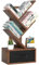LELELINKY Libreria a forma di albero con cassetto, libreria in legno, piccola, a 4 livelli, che può essere posizionata sul piano del tavolo, per libri, DVD, vintage, per soggiorno, camera da letto e