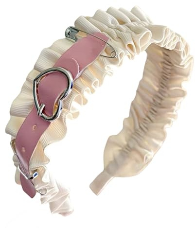 SkyPOOU 2000er Jahre Dienstmädchen Rüschen Spitze Haarreif mit Herzschnalle Gürtel Metall Pin Haarband Rollenspiel Kostüm Kopfschmuck für Cosplay-Party. Fuchsia. Ca. 55–60 cm