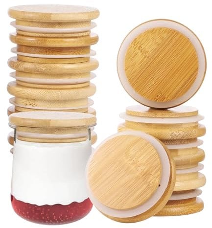 16Pcs Gu Pot Lids,Wooden Lid Compatible With Gu Puds Cheesecake Jars Reusable Lids For Gu Pot Jar Yoghurt (80 x 80 mm,Jars Not Included)