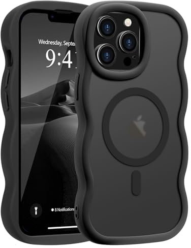 Pepmune Cover Magnetica per iPhone 13 Pro Max Custodia Compatibile con Magsafe Cornice Ondulata Forma Custodia Traslucida Opaca Cover Protettiva Sottile Antiurto Case per iPhone 13 Pro Max Nero