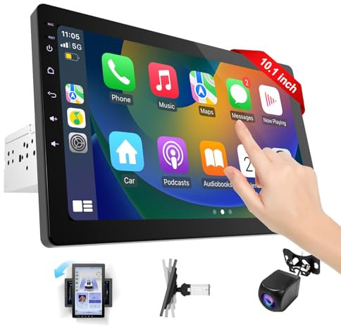 Haudio Radio de Coche Bluetooth 1-DIN con CarPlay Inalámbrico y Android Auto,Pantalla táctil IPS de 10,1 Pulgadas,Wi-Fi y Bluetooth 5.0,Mirror Link,Radio FM,con Cámara de Respaldo