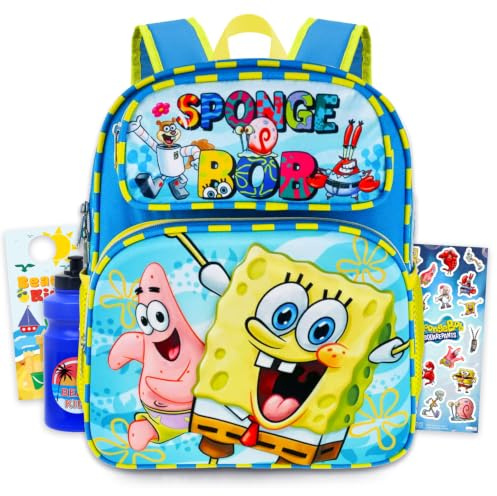 Nickelodeon SpongeBob Mini-Rucksack-Set – Paket mit 30,5 cm Vorschultasche, Wasserflasche, Aufklebern, mehr | Mini SpongeBob Rucksack Geldbörse für Kinder, Jungen, Mädchen