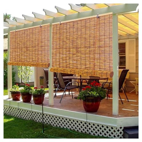 Store Enrouleur Exterieur Imperméables Rideau de Roseau Naturel, Store Bambou Intérieur Occultant/Intimité Rideau en Bambou pour Fenêtres Véranda Terrasse Jardin Pergola Balcon Cuisine