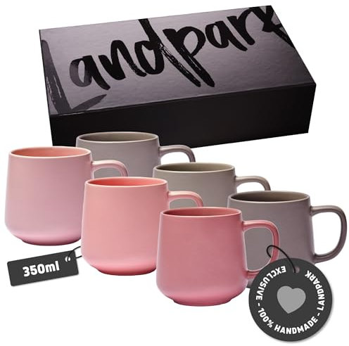 Landpark Kaffeetassen Mix (6 x 350 ml) – Aus hochwertiger Keramik – Kaffeebecher – 6er Kaffeetassen Set - 100% handgefertigt