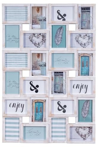 levandeo Bilderrahmen Collage 24 Fotos 10x15cm Weiß Gold Vintage Look Fotorahmen Galerie Wanddeko Fotogalerie