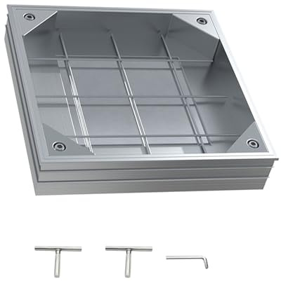 Aartner Recessed Manhole Cover 30 x 30 x 6 cm, Invisible Aluminium alloy Inspection Chamber Cover Square Embedded Manhole Lid with Lifting Keys for Patios Garden Courtyards (300 * 300 * 60mm)